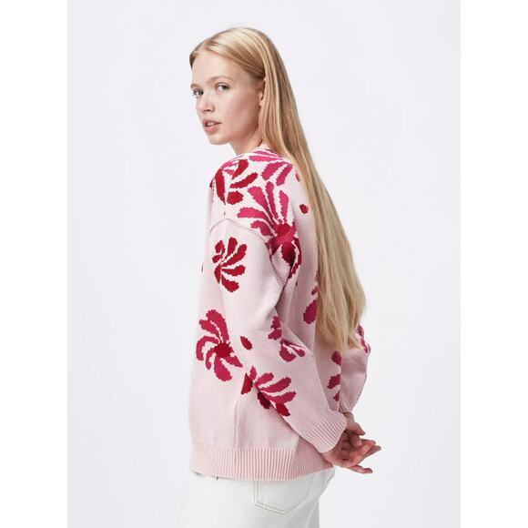 NWT! FOR DAYS Oversized Floral Crew Sweater in Light Pink Floral Organic Cotton - Picture 2 of 11